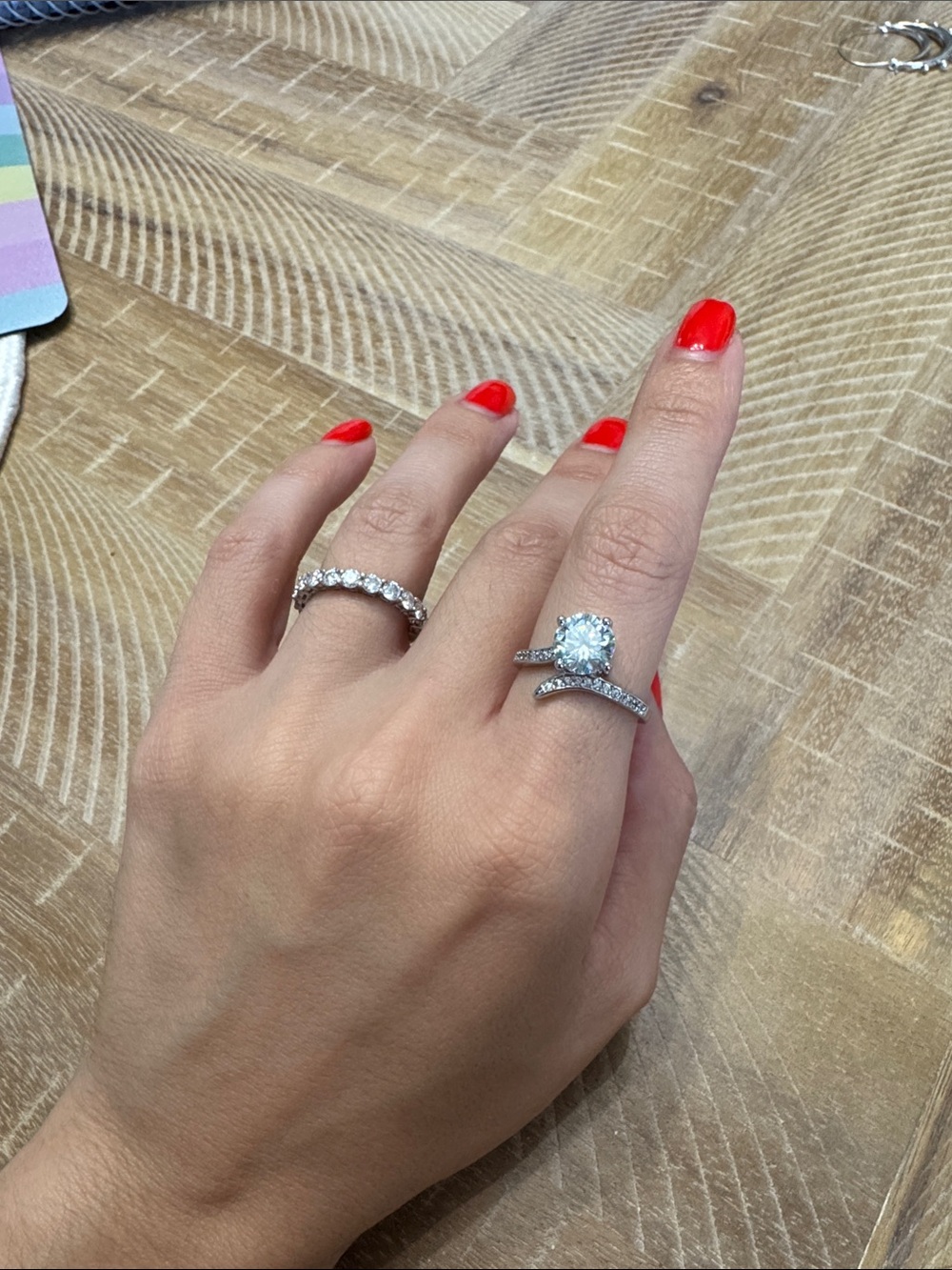 Silver MOISSANITE Solitaire and Pave Ring in blue diamond 💍 adjustable!